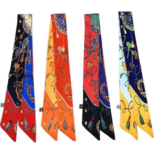 New style ladies hair scarf rope key tassel luxury brand womens small mulberry silk scarf tied handbag ribbon long headband MR