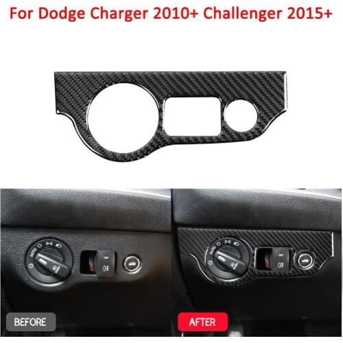 New Arrival Carbon Fiber Headlight Switch Cover Sticker Trim for Dodge Charger Challenger 2015