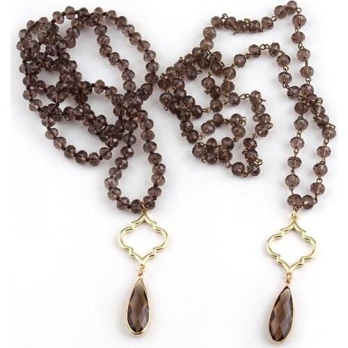 Fashion Bohemian Tribal Jewelry Brown Crystal Glass Knotted Drop Crystal Pendant Necklaces For Women Ethnic Necklace