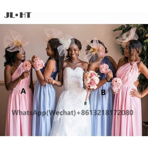 African 2021 One Shoulder Bridesmaid Dresses Long Pleat Chiffon Black Girls Wedding Party Bridesmaid Dress for Womens