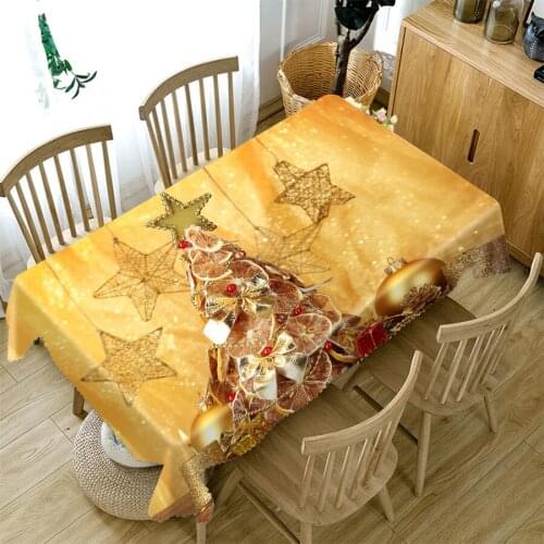 Thicken Cotton Christmas Tablecloth 3D Venus Golden Ball and Candle Pattern Rectangular/Round Table Cloth Cover Towel