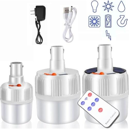 Portable Camping led Light Bulb Rechargeable Emergency Lights LED Battery Tent Solar Outdoor Lantern Lighting for Patio Garden