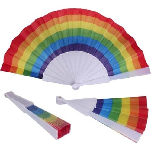 Rainbow Hand Held Folding Fan Dance Fan For Wedding Themed Parties Decoration Pride Parties Decoration Fan Art Craft Decor