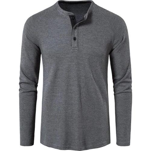 Spring Autumn Mens Long-sleeved Shirt Bottoming Shirt Henry Collar Waffle T-shirt Top Multi-color US SIZE