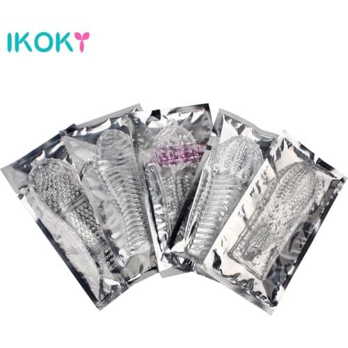IKOKY Man Penis Enlargement Sleeve Reusable Condom Extender Cock Ring Sex Toys for Men Chastity Cage Adults Machine Erotic Shop