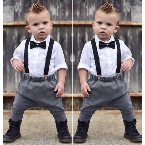 Newborn Toddler Kids Baby Boy Clothes Set Gentleman Tops Shirt Bib Pants Cotton Trousers Outfits Children Boys Clothing Set