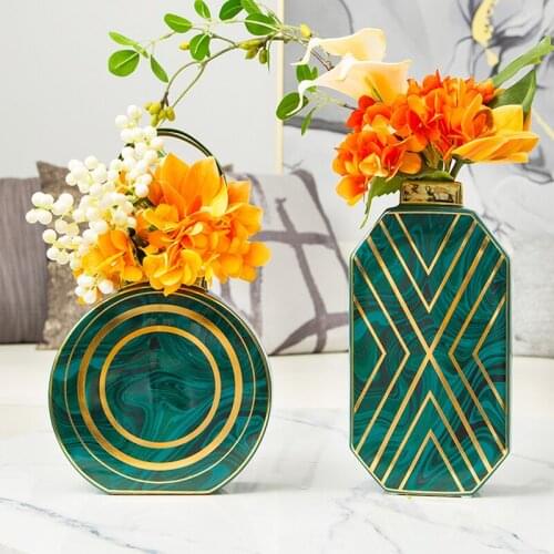 Modern Light Luxury Green Agate Phnom Penh Vase Living Room Decoration Flower Arrangement Ornaments Crafts Desktop Ceramic Vase