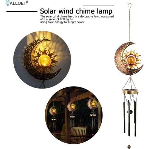 LED Solar Wind Chimes Warm White Light Outdoor Hanging Wind Chimes Lights Home Yard Garden Decoration Hanging Pendant