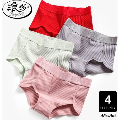 LANGSHA 4Pcs/lot New Women Panties Cotton Soft Underwear Solid Female Panty Traceless Briefs Breathable Lovely Girls Lingerie