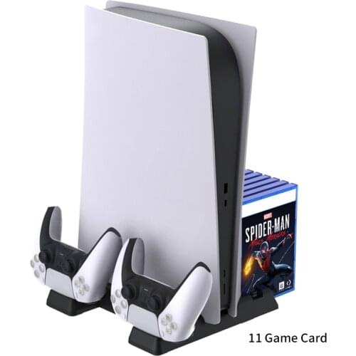 For PS5 Vertical Cooling Fan Stand Digital Edition with 11 Game Slot Hub Port Dual Controller Charging Station Charger For PS5