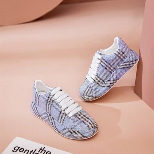 Wener Womens Sneakers Shoes Big Size New Rhinestone Lace-up Women Loafers Fashion Glittering Student Shoes Women