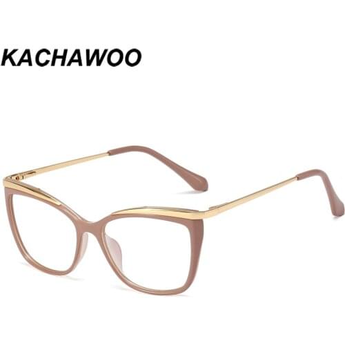 Kachawoo female blue light glasses for women fashion computer ladies spectacle frames cat eye tr90 black transparent half metal
