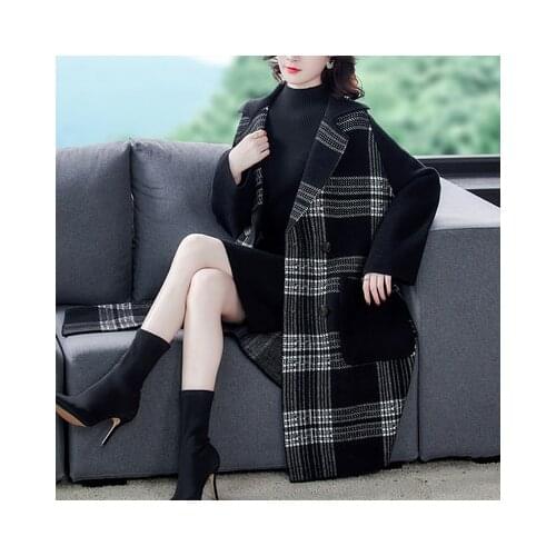 2021 Women Winter Woolen Loose Drop-shoulder Plaid Coat Double Breasted Women Clothes Cashmere Long Tweed Coat Plus Size 3xl
