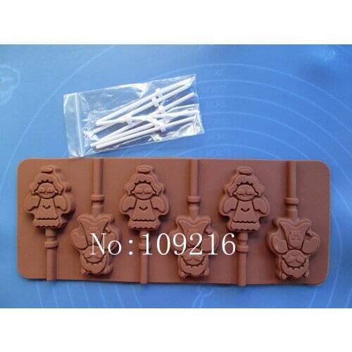 1pcs 6-Smiling The Girl Lollipop 100% Food Grade Silicone Chocolate/Jelly/Pudding/Ice/Candy DIY Mold