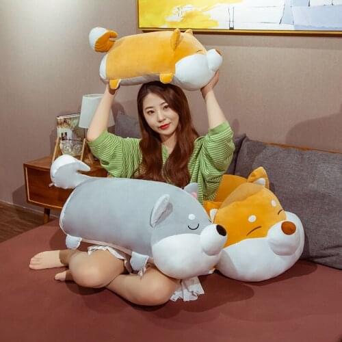 100cm Huge Cute Lying Shiba Inu Dog Plush Toy Stuffed Animal Chai Corgi Dog Plush Sleep Pillow Doll Birthday Gift for Kids Girls