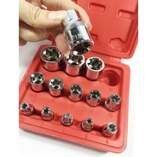 14 pcs 6 angle sleeve E type sleeve set polishing sleeve head auto repair wrench tool sleeve head Hand Tools Sockets car stying