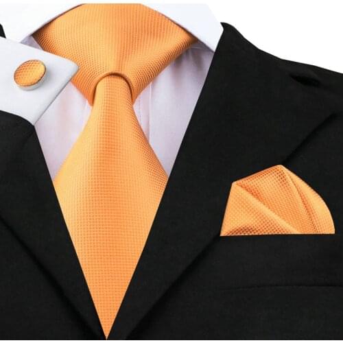 2016 Fresh Summer Fruit Color Orange Silk Tie For Dating Wedding Party Tie Hanky Cufflinks Set C-356