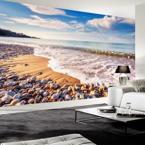 Custom 3D Mural Wallpaper 3D Beautiful Beach Waves Cobblestone Photo Mural Wall Papers 3 D Living Room Bedroom Home Decor Fresco