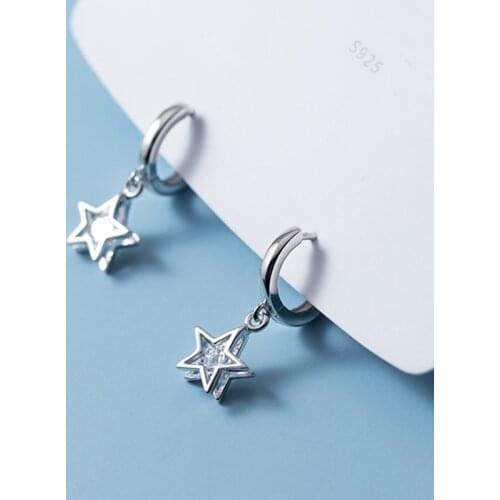 925 Sterling Silver Cubic Zirconia Hollow Star Hoop Earrings Huggie Hoops for Women Charm Sterling-silver-jewelry