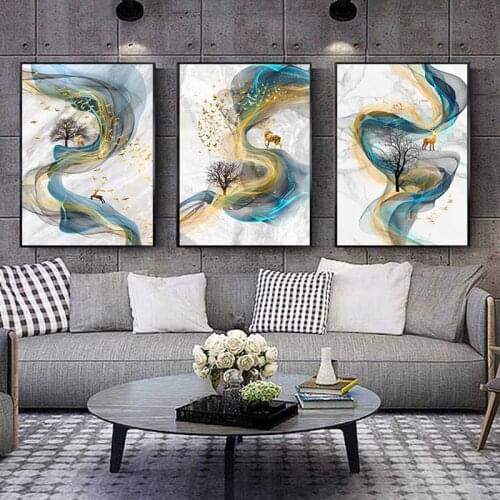 Abstract Gold Deer Ribbon Luxury Poster Canvas Painting Minimalist Picture Home Decor Wall Art Print for Living Room Design