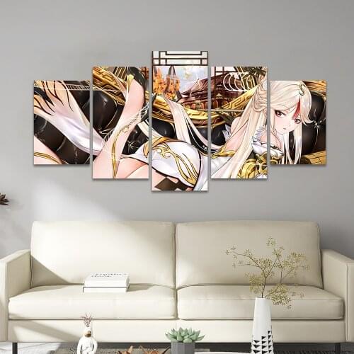 Anime Ningguang Genshin Impact 5 Piece Poster Pictures Home Decoration Paintings Canvas HD Prints Wall Art Modular Living Room