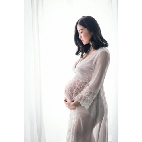 White Maternity Maxi Gown Sex Long Sexy See-through Dresses Pregnant Photography Props Fancy Pregnancy Photo Shoot Nightdress