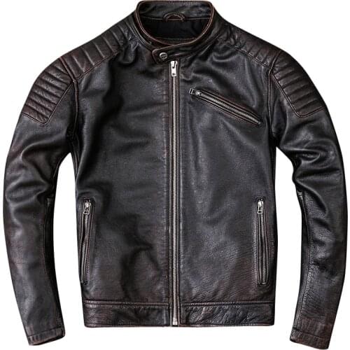 Free shipping,100% cowhide clothing,mens genuine leather Jacket,vintage motor biker coat.cool quality.plus size,wholesales