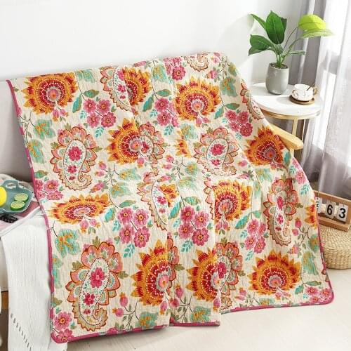 CHAUSUB Cotton Bedspread on the Bed Quilt 1pc Floral Printed Coverlet for Bed Twin Size 180x220cm Quilted Sofa Blanket