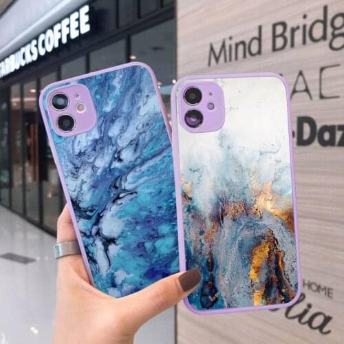 Phone Case For iPhone 12 11 Mini Pro XR XS Max 7 8 Plus X Elegant Blue Marble Purple Matte transparent Purple Cover