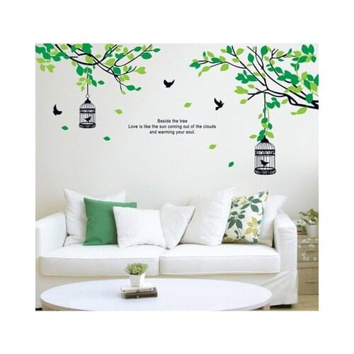 DIY Green Family Tree living Room Decoration Wall Stickers Birds Home Decal Love Quotes Wall Decor Murals Natural Poster