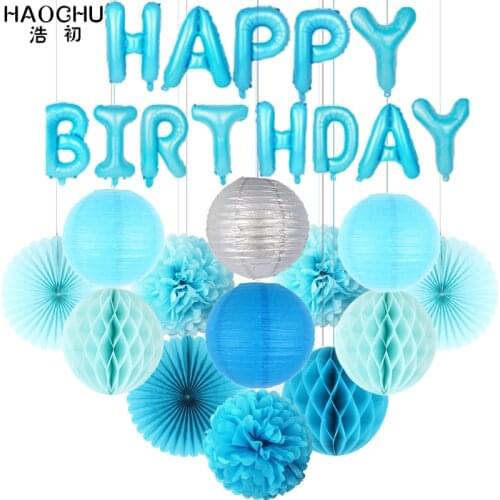 26pcs/set Happy Birthday Foil Letters Balloons Mixed Chinese Paper Lantern Honeycomb Ball Flower Kids Adult Birthday Party Decor