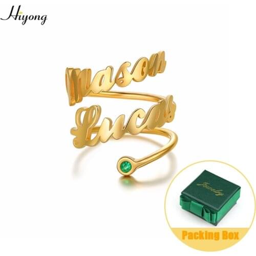 HIYONG Customized Name Ring Stainless Steel Personalized Custom Ring Gold Silver Color Double Letter Rings Customizable Jewelry