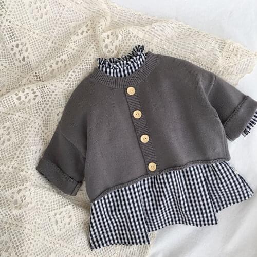 Korean autumn girls pullover loose sweater jacket short baby doll blouse children childrens knitted top girls clothing 2021