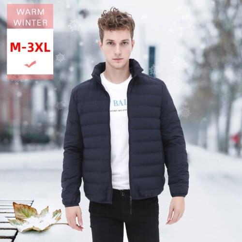 New Fashion Autumn Winter Men Short White Duck Down Jacket Stand Collar Male Ultral Light Casual Soft Windproof War Down Coat