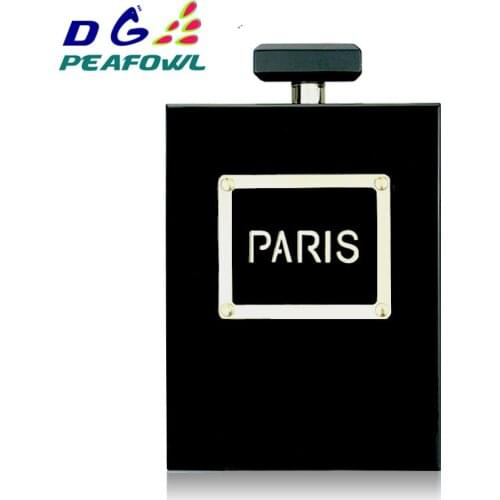 HOT Fashion Women Black Gold Acrylic Perfume Bottle Handbags Paris Letter Pattern Party Toiletry Wallet Wedding Evening Clutches