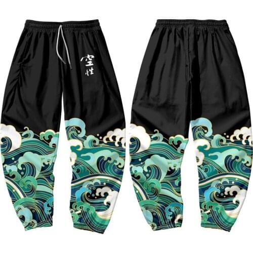 Wave Printed Men Japanese Style Pocket Cargo Pants Joggers Harajuku Sweatpant Hip Hop Trousers Plus Size 6XL