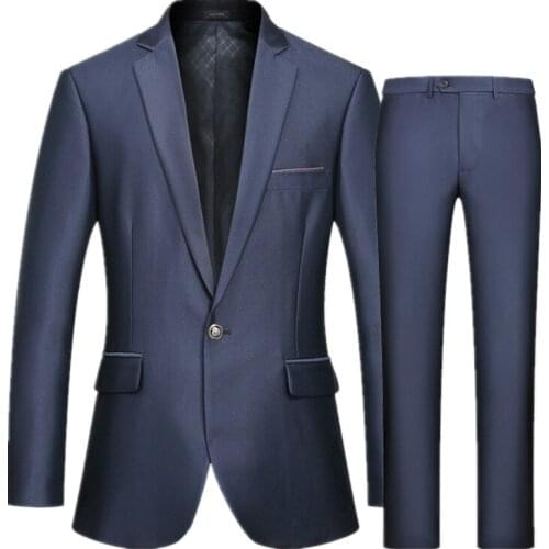 Mens suit gentleman classic single button suit set mens suit two-piece suit (jacket + pants) mens business casual formal suit