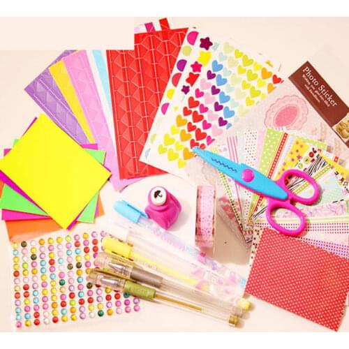 DIY Album Tools Set Sticker Craft Scissors Lace Flower Tape Package With Mark Pen Scrapbook Accessories Suit Include Inkpad Seal