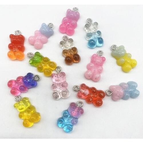 New 10pcs17X11mm Candy Color Gummy Mini Bear Charms for Making Cute Earrings Pendants Necklaces DIY Creative Jewelry Finding
