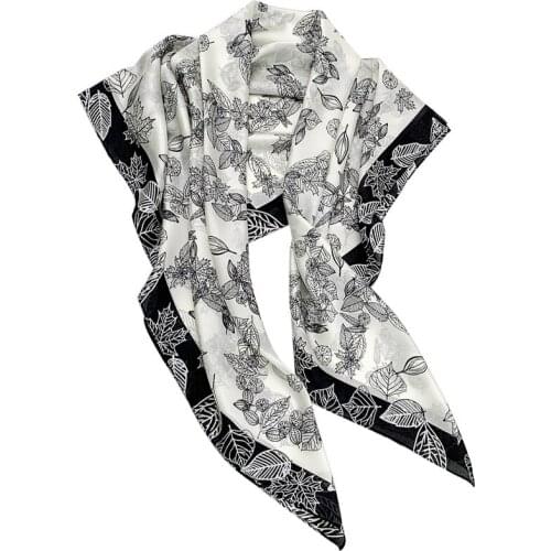 New Ins Style Fresh Literary Simulation Silk Scarf Women Simple and Fashionable Plant Flower Print Decorative Square Scarf