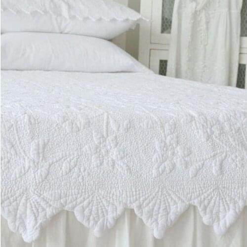 100%cotton European solid color full queen king size white pink gray blue embroidery patchwork quilt bedspread free shipping