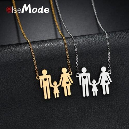 ELSEMODE Dad Mom Daughter Family Pendants Necklaces Stainless Steel Parents Love Kids Chain Necklace Women Men Daily Jewelry