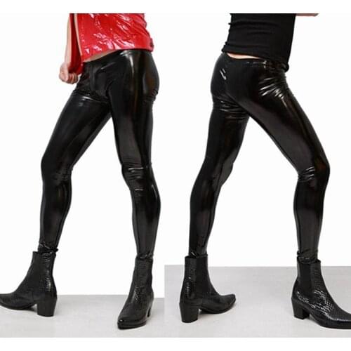 Sexy Tight Leather Pants Faux Leather Leggings High-gloss Male Pencil Trousers Stage Bar Performs Cool Highlight Tights Pants