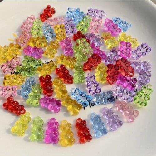 30Pcs Color Resin Transparent Hang Ring Bear Ornament Pendant DIY Craft Supplies Phone Shell Patch Art Earrings Decor Materials