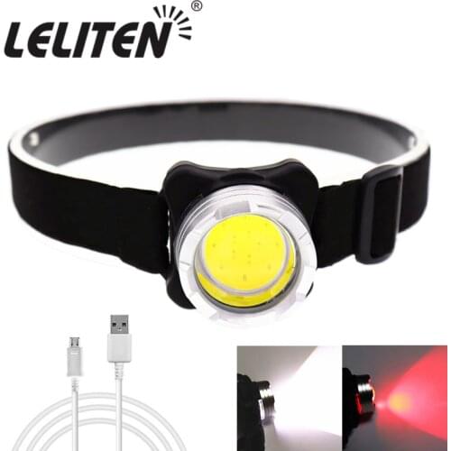 Drop Shipping USB Rechargeable Headlamp Mini Portable Headlight torch Head lamp flashlight Have battery Red / white LED headlamp