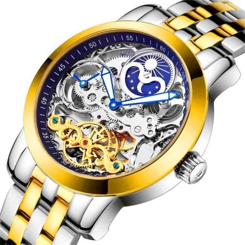 Luxury Tourbillon Automatic Mechanical Men Watch Skeleton Stainless Steel Bracelet Self-wind Watches Men Clock relogio masculino