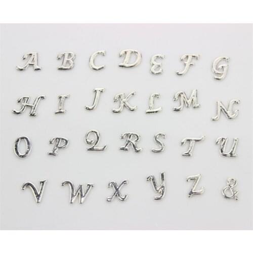 Silver Color 26pcs Floating Initial Letter Charms Assorted Alphabet A-Z Charms fit Floating Living Memory Locket Drop Shipping
