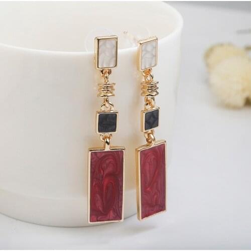 Fashion Square Design Drop Earrings Red White Black Color Long Geometric Earrings Fashion Wedding Birthday Brincos