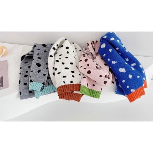 Korean Fashion Foreign Style Leopard Print Contrast Color Childrens Knitted Scarf Autumn Winter Boys Girls Baby Warm Scarves