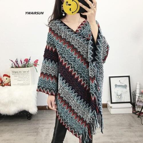 YWAIRSUN Spring and autumn models cloak shawl national wind tassel knit large size loose blouse cloak top lady shawls LUXURY